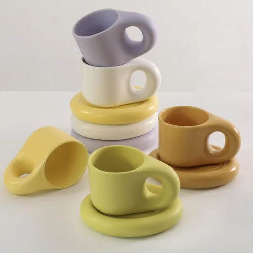 Miniatura 2 de Taza de café de cerámica, juego de tazas de café de cerámica de 10 onzas, tazas de capuchino de porcelana para café con leche, juego de tazas