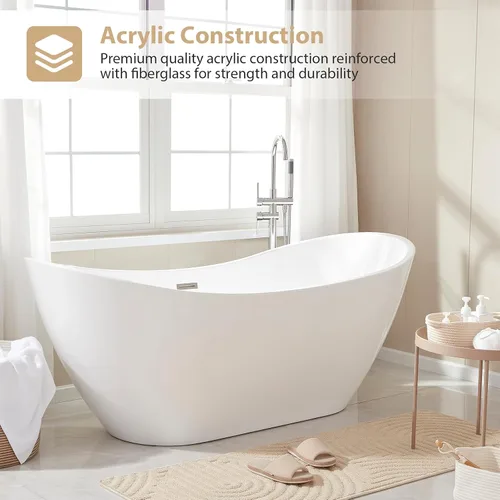 Miniatura 3 de Vanity Art Bañera independiente de 71 pulgadas Bañera independiente con diseño contemporáneo para remojar y bañarse, desbordamiento y drenaje