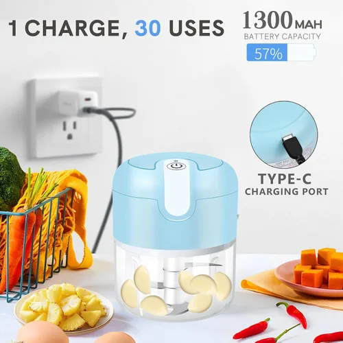 Miniatura 7 de EASYSPEED - Picadora eléctrica de ajos, 1 taza, procesador de alimentos inalámbrico con carga USB con acero inoxidable 304, 2 cuchillas afiladas