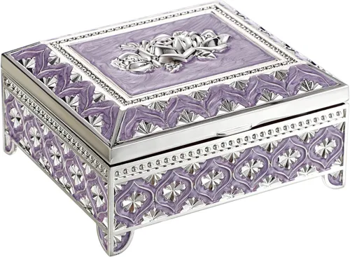 Hipiwe Joyero de metal vintage, caja de almacenamiento de baratijas, caja rectangular del tesoro, caja de aretes y collar, organizador decorativo,