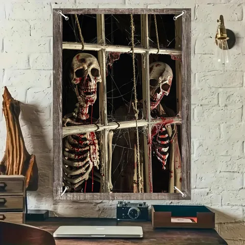 Miniatura 10 de BlissYard Pancarta para ventana de Halloween de 31 x 47 pulgadas, diseño de casa embrujada, fantasma, ventana, espíritu espeluznante, decoración