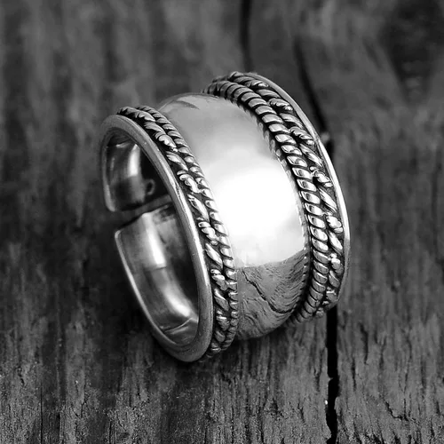 Miniatura 4 de Boho-Magic Anillos bohemios de plata de ley 925 para mujer, anillo de pulgar de banda ancha, ajustable, Metal