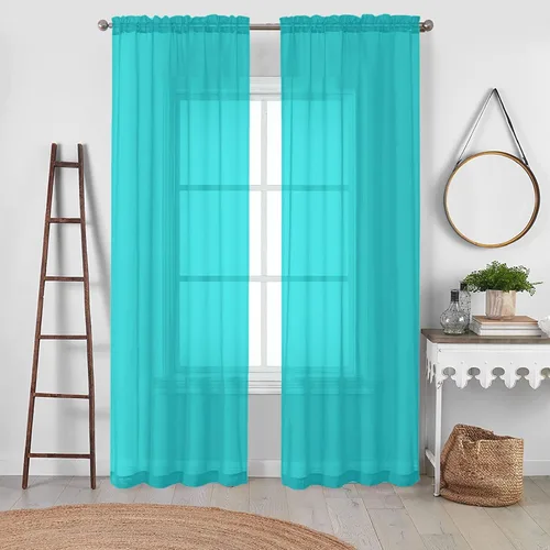 Miniatura 168 de OVZME - Cortinas traslúcidas blancas de 45 pulgadas de largo, 2 paneles, cortinas de gasa con bolsillo para barra para ventanas pequeñas, cada una