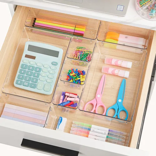 Miniatura 5 de Vtopmart Juego de 72 organizadores de cajones de plástico transparente, 4 tamaños versátiles bandejas organizadoras de baño y tocador, recipientes