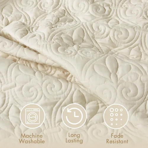 Miniatura 6 de Cubrecama ajustable Madison Park Quebec de diseño clásico tradicional para todas las estaciones, ligera, juego de ropa de cama, fundas a juego, Crema