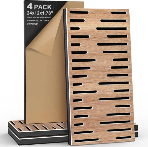 Miniatura 9 de Paquete de 4 paneles acústicos autoadhesivos de espuma insonorizada para pared, aislamiento acústico decorativo de fibra de poliéster perforada 3D