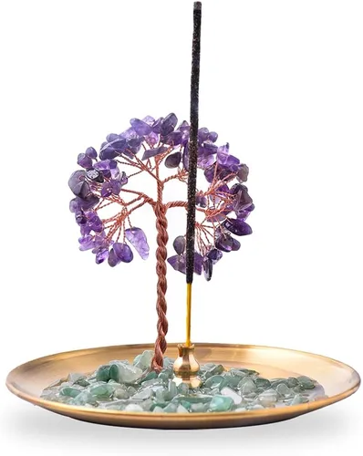 Miniatura 6 de Soporte para incienso para palos, quemador de incienso de piedra de cristal curativo Árbol del Dinero, recogedor de cenizas para yoga, meditación