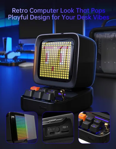 Miniatura 10 de Divoom Ditoo - Altavoz Bluetooth retro de arte pixelado con pantalla frontal de 16X16 LED controlada por aplicación (color negro)