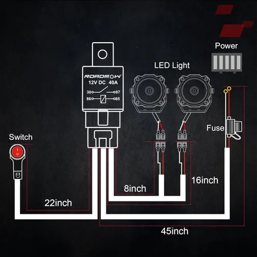 Miniatura 7 de OFFROADTOWN Kit de arnés de cableado para barras de luz LED de 2 cables con interruptor de manillar de motocicleta de 7/8" 12V 40A Relé Fusible