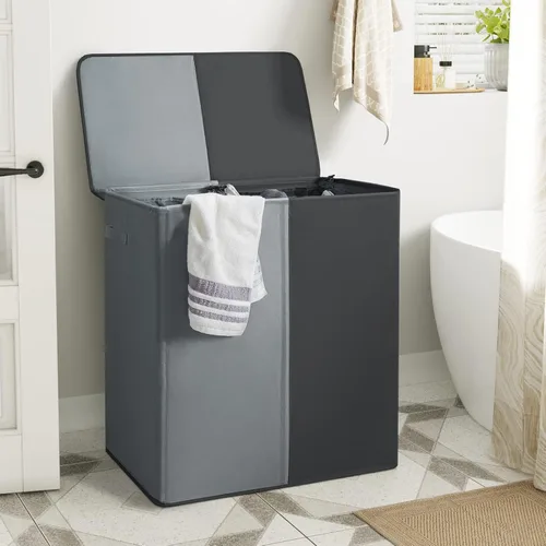 Miniatura 3 de WOWLIVE Cesta Doble de Lavandería con Tapa y Bolsas de Lavandería Extraíbles, Cesta Grande de Lavandería de 154L, Cesta Plegable para Ropa Sucia