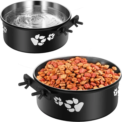Tazón de Agua Colgante para Perrera, ShineMe Paquete de 2 Tazones de Acero Inoxidable para Comida y Agua para Jaula de Perro, Jaula, Tazones para