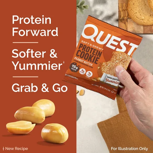 Miniatura 5 de Quest Nutrition Galleta de proteínas de mantequilla de cacahuete, 15g de proteínas, 1g de azúcar, 5g de carbohidratos netos, apta para dieta Keto