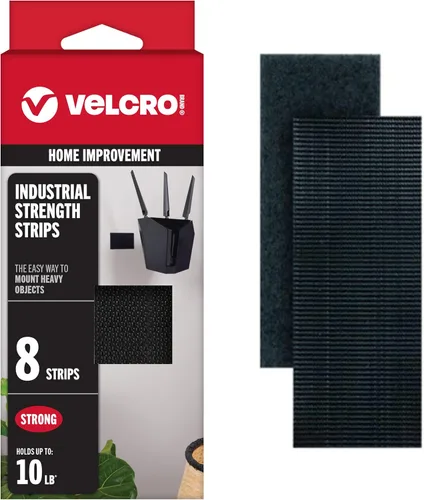 VELCRO Brand Sujetadores resistentes, tiras de 4 x 2 pulgadas con adhesivo, 8 juegos, soporta 10 libras, cinta adhesiva de fuerza industrial negra,
