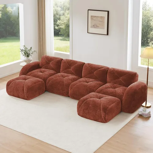 Miniatura 9 de Sofás modulares modulares de 110.6 pulgadas para sala de estar, sofá moderno de terciopelo sin hueso, no requiere montaje, cómodo sofá sin hueso
