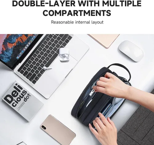 Miniatura 8 de Teskyer Cable Organizer Bag, Travel Electronics Accessories Organiser, Protable Tech Pouch for Phone Chargers, Cables, Flash Drive, Power Bank, Hard