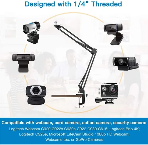 Miniatura 5 de Technical Pro Brazo de grúa de suspensión para cámara web con base y abrazadera de escritorio