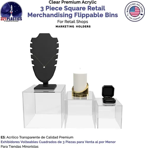 Miniatura 3 de Cajas de exhibición de 3 piezas de acrílico transparente para productos al por menor con parte inferior hueca sin tapa, contenedores de 4 pulgadas