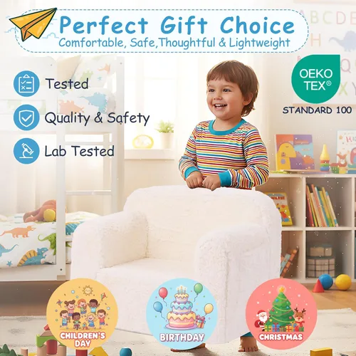 Miniatura 8 de Tiita Sofá para niños, sofá para niños con asa de transporte, sofá portátil de espuma para niños, silla ligera para sala de juegos, dormitorio, Beige