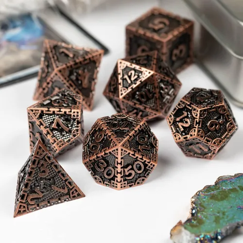 Miniatura 5 de UDIXI Juego de dados de metal de 7 troqueles, juego de dados poliédricos DND para juegos de rol y otros juegos de mesa (cobre antiguo)
