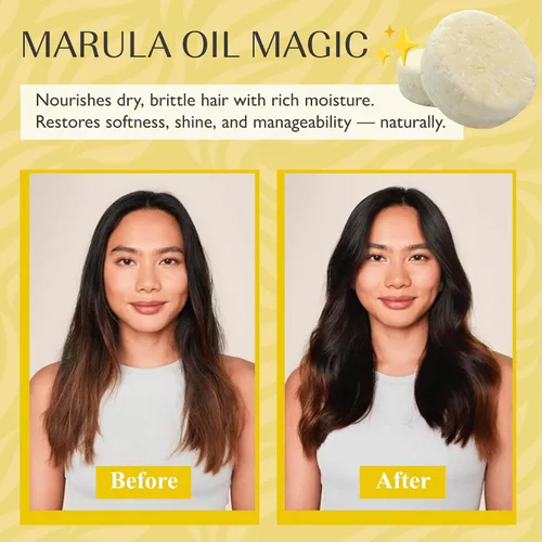 Miniatura 5 de Barra de champú sólido orgánico para cabello seco, rizado y adelgazante Nutrición profunda con aceite de marula y manteca de karité, manteca
