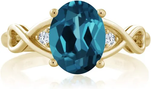 Miniatura 2 de Gem Stone King Anillo de plata chapada en oro amarillo de 18 quilates con topacio azul Londres y topacio blanco para mujer