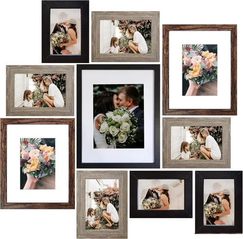 Miniatura 9 de SESEAT Marcos de Fotos Collage, Juego de Marcos de Pared para Galería con Marcos de 11x14, 8x10, 5x7, 4x6 en Acabado de Madera de Grano Negro, Juego
