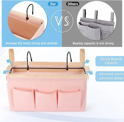 Miniatura 5 de Organizador de almacenamiento para mesita de noche, bolsa de almacenamiento colgante para cabeceros, literas, dormitorios, libros, teléfono, Nuevo