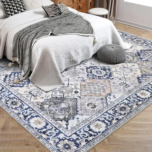 Miniatura 7 de Alfombra marroquí de enrejado de 2 x 3 pulgadas, lavable, vintage con estampado floral, alfombra bohemia antideslizante para interiores