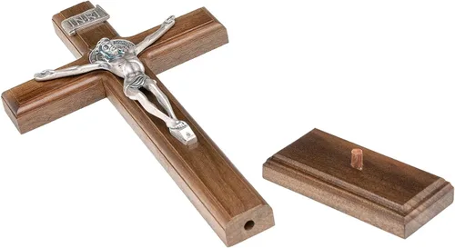 Miniatura 4 de Intercession Crucifijo de cruz de madera para pared y mesa (plata antigua, 10 pulgadas)