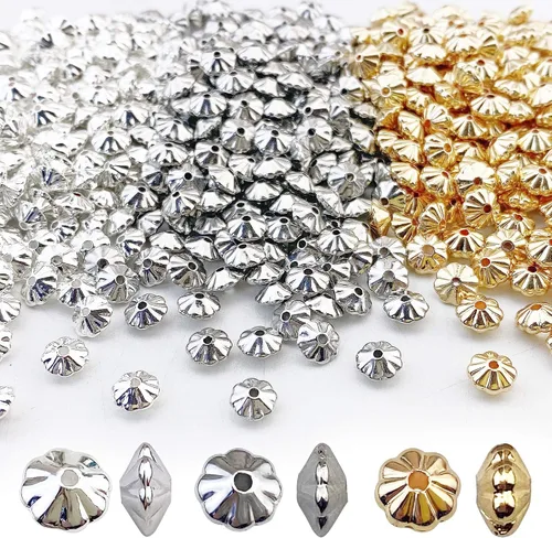 COIRIS 600 cuentas espaciadoras de platillo corrugado de 3 colores de 0.236 pulgadas, cuentas sueltas de metal chapado en rodio de oro y plata para