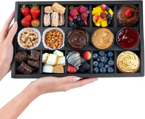 Miniatura 12 de Caja de pastelería desechable de 8 compartimentos con tapas, 10 unidades, caja negra dividida para panadería con soporte para inmersión para 4-6