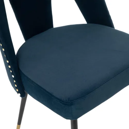 Miniatura 7 de Aoowow Juego de 2 sillas de comedor modernas, sillas laterales tapizadas de terciopelo con cabezas de clavos y patas de metal negro con punta Azul