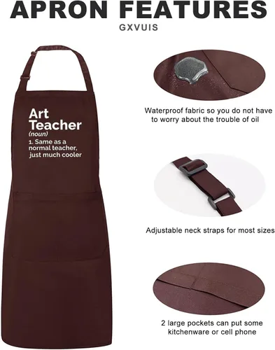 Miniatura 4 de Art Teacher Apron for Women Art Lovers Waterproof Adjustable Bib 2 Pockets Kitchen Cooking Apron Artist Mentor Gift Brown