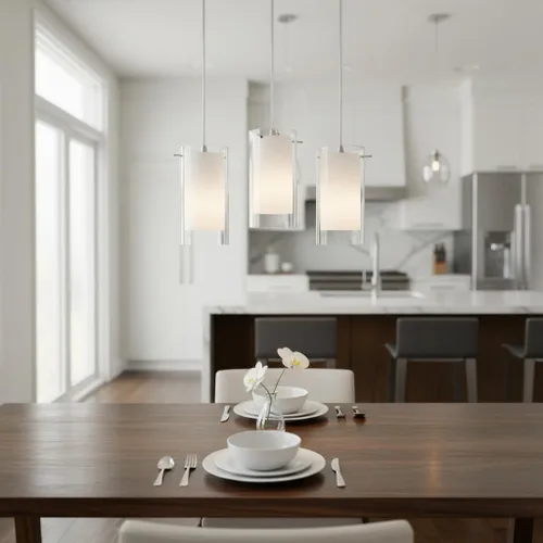 Miniatura 7 de AKEZON Lámpara colgante de 1 luz, lámpara de techo de vidrio para interiores, altura ajustable, acabado de níquel cepillado para cocina y comedor