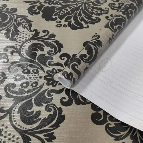 Miniatura 3 de JLHOUSE Papel tapiz de vinilo victoriano de damasco para pegar y despegar, papel tapiz autoadhesivo marrón/negro, papel extraíble para paredes