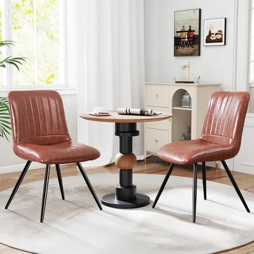 Miniatura 13 de Sillas de comedor, modernas sillas de comedor con cojines gruesos, sillas tapizadas de piel sintética para cocina, comedor con patas de metal