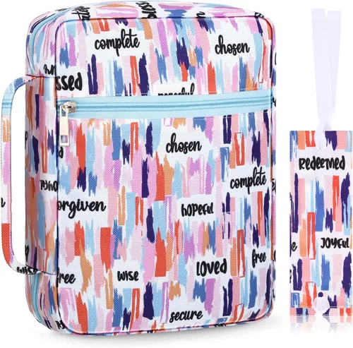 Miniatura 11 de Laumoi Funda para la Biblia para mujer, funda de Biblia floral de 10 pulgadas, bolsa protectora portátil para suministros de estudio bíblico, Varios