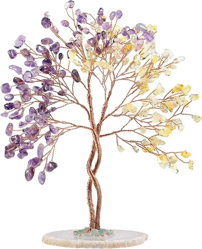 Miniatura 10 de Nupuyai Árbol de dinero hecho a mano de buena suerte con base de ágata en rodajas de ágata, piedra de cristal de energía curativa, árbol bonsái