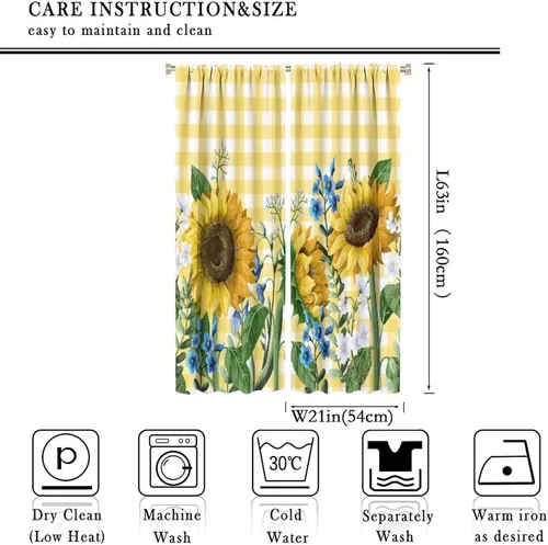 Miniatura 2 de Cortinas opacas con diseño de girasol, rústico, con diseño de girasol, mariposa, verde, amarillo, negro, para niñas, mujeres, dormitorio, sala