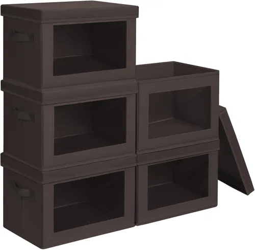 Miniatura 32 de Homsorout Contenedores de almacenamiento con tapas, organizadores pequeños de tela con ventana, contenedores de almacenamiento plegables para ropa
