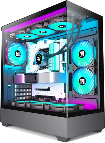 FOIFKIN F1 PC Case - 6 Ventiladores ARGB PWM Preinstalados, Chasis para PC Gaming ATX de Torre Media, Type-C, Soporte para Radiador de 360mm, Negro