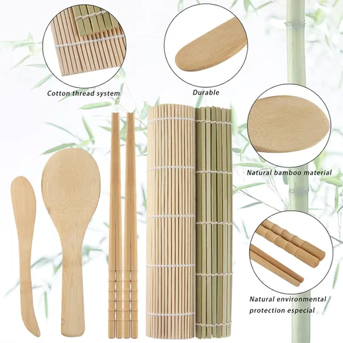Miniatura 4 de Thanice Kit de fabricación de sushi, máquina de sushi contiene sushi bazuca/rodillo de sushi, alfombrilla de sushi, paleta, esparcidor, cuchillo