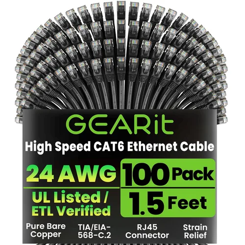 Miniatura 49 de Paquete de Cable Ethernet Cat 6 GEARit - Pack de 10 cables de conexión Ethernet Cat6 de 15 pies Cable de conexión de red RJ45, conectores dorados