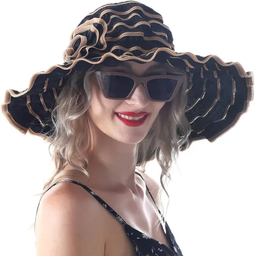 Miniatura 5 de Sombreros de sol de playa vintage para mujer, sombrero de verano plegable de ala ancha