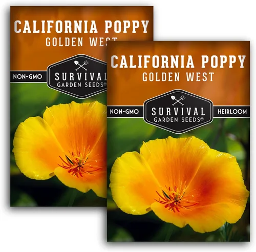 Miniatura 10 de Survival Garden Seeds Golden West California Poppy - Paquete de semillas con instrucciones para cultivar Eschscholzia Californica en tu huerto