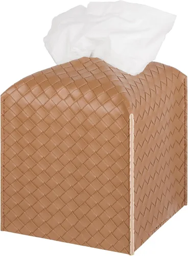 Miniatura 5 de Funda para caja de pañuelos de piel sintética, estuche cuadrado para pañuelos faciales, dispensador de papel facial para baño, encimera de tocador