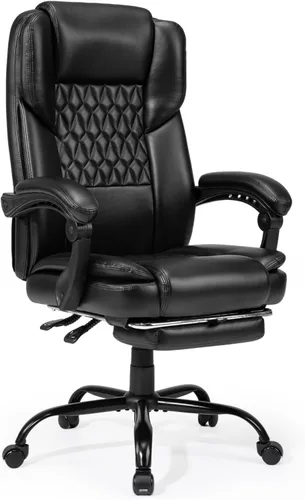 Silla de oficina ejecutiva grande y alta de 350 libras con reposapiés, silla de escritorio reclinable de cuero con respaldo alto, asiento ancho con