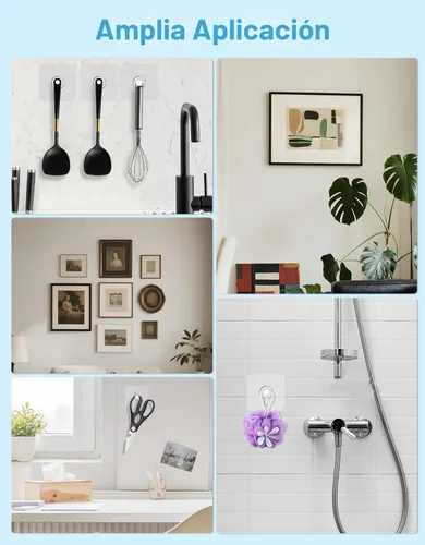Miniatura 7 de 12 ganchos para colgar fotos sin clavos, carga de 20 libras, ganchos para colgar fotos, ganchos adhesivos impermeables para baño, cocina, ganchos