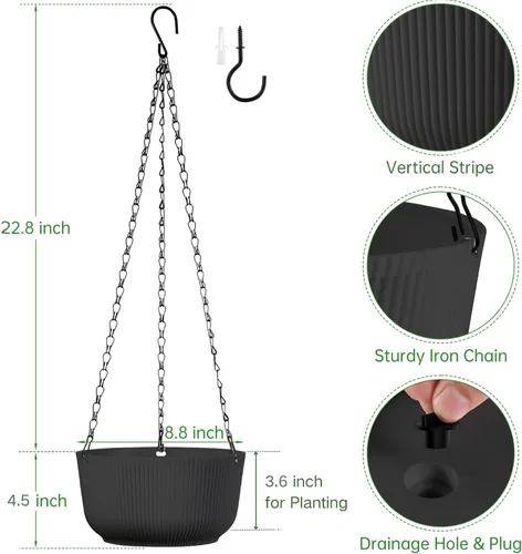 Miniatura 2 de Juego de 2 macetas colgantes para plantas de interior y exterior, macetas colgantes de riego automático de 8 pulgadas con platillo interno, orificio