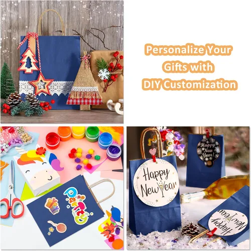 Miniatura 5 de BagDream 25 bolsas de regalo azul marino de 8 x 4.25 x 10.5 pulgadas, papel kraft para regalos, compras al por menor mercancía comestibles, bolsas